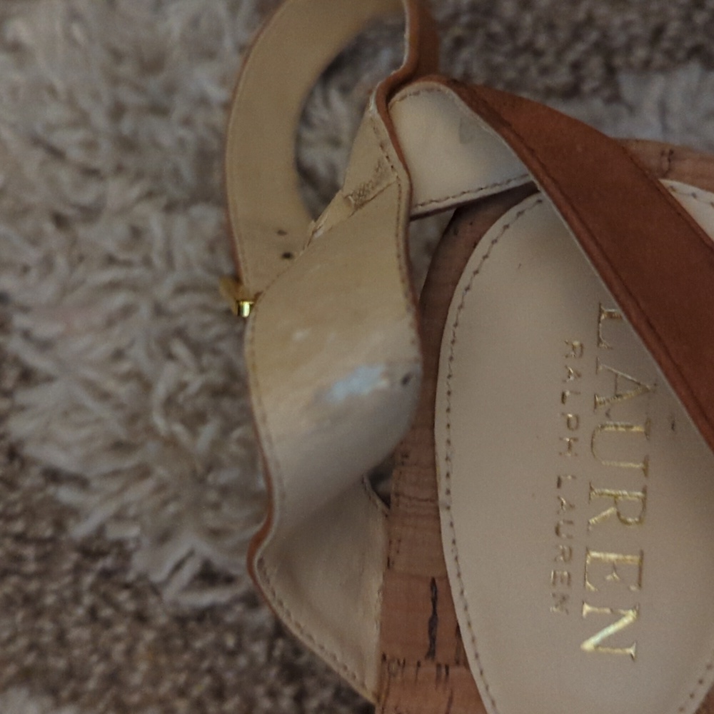 Lauren Ralph Lauren Nubuck/Straw  Odelia Cork Adjustable Ankle Strap Buckle 8B - Picture 9 of 9
